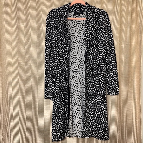 Nine West Black & White Long Cardigan Duster Sweater, Size Large, Hook & Eye - Picture 1 of 5